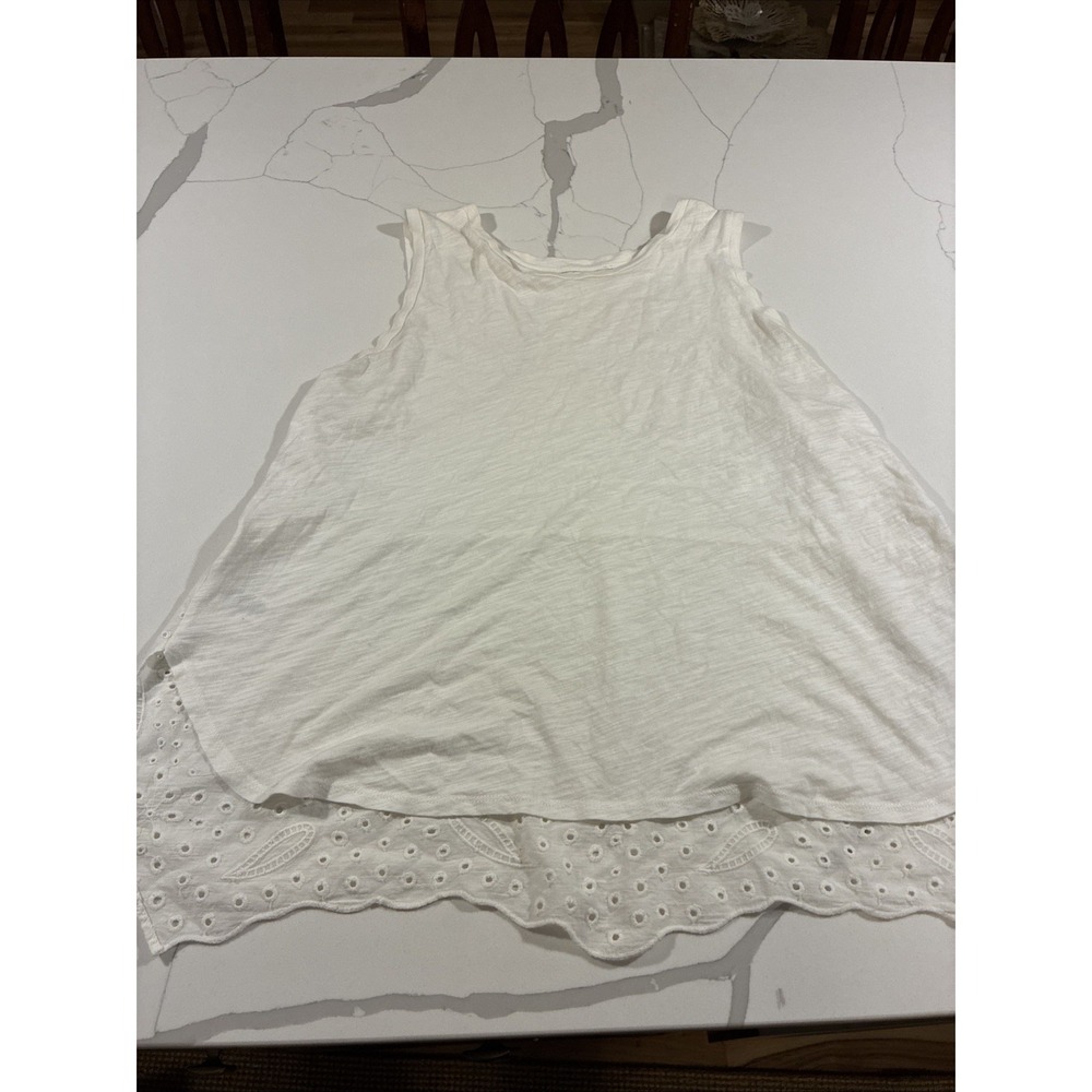 White Eyelet Layered Tank Top‎ Womens Vacation Summer Large